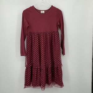 Hanna Andersson tulle ruffle dress maroon silver metallic ruffle Girl 160 12